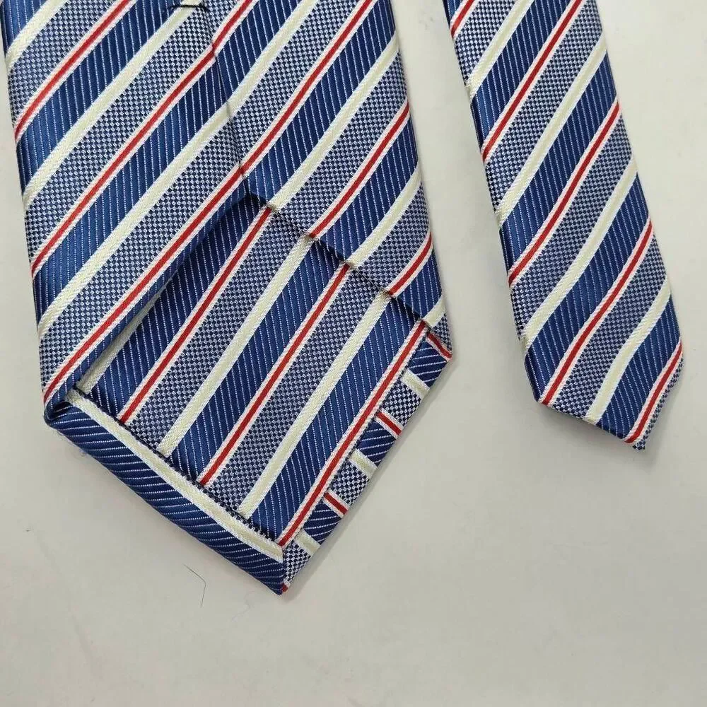 MARCO LAURENTI ITALY SILK TIE LUXURY BLUE WHITE RED LUXURY STRIPE 3.5